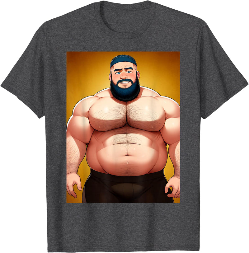 Bara Designs Handsome Shirtless Daddy Bear Anime Manga Bara Style Gay T-Shirt - Dark Heather Grey