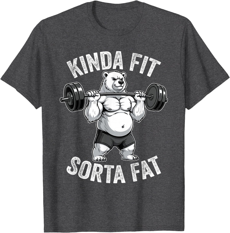 Iron Jungle Apparel Kinda Fit Sorta Fat Polar Bear Gym Weightlifting Workout T-Shirt - Dark Heather Grey