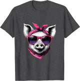 Fashionable Animals Wearing Pink Bandanas Pig Wearing A Pink Bandana Headband And Sunglasses T-Shirt - Dark Heather Grey