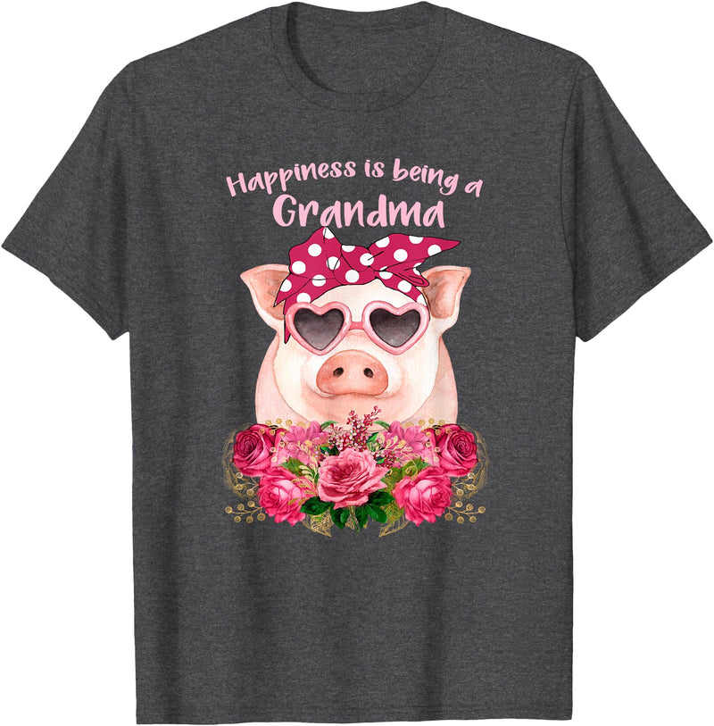 The Sassy Pig Happiness Is Being A Grandma Cute Pig Shirt Gift For Grandma T-Shirt - Dark Heather Grey