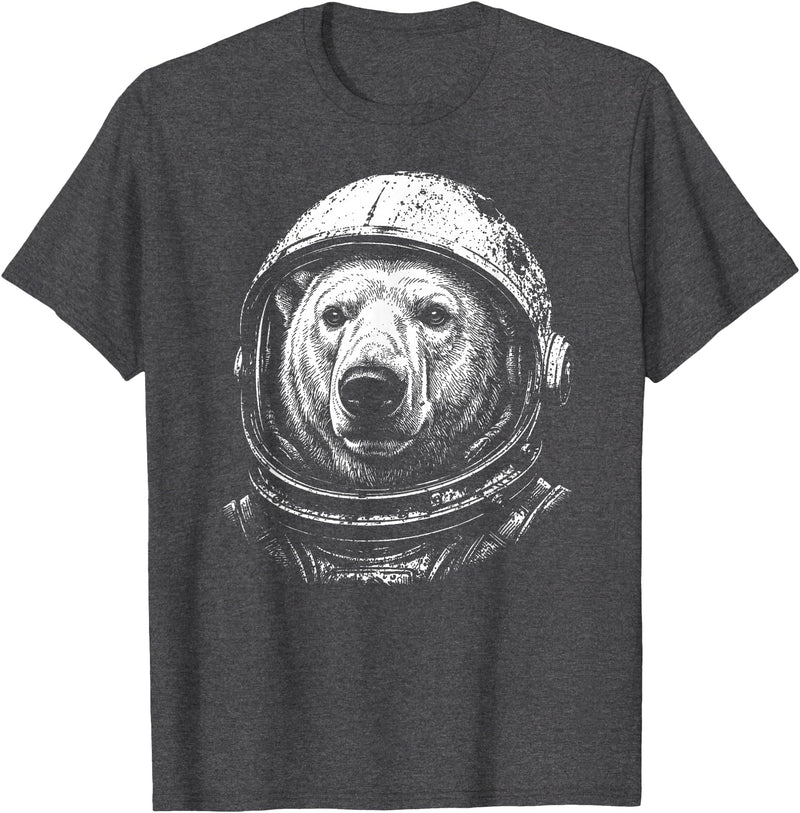 Funny Polar Bear Astronomy Space Retro Astronaut Polar Bear Lovers Space Galaxy T-Shirt - Dark Heather Grey
