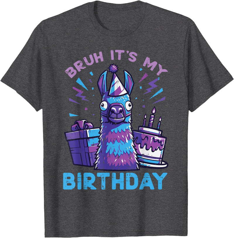 Birthday Party Shirts For Men Women Kids Bruh Its My Birthday Llama Pinata Bday Party Men Women Kids T-Shirt - Dark Heather Grey