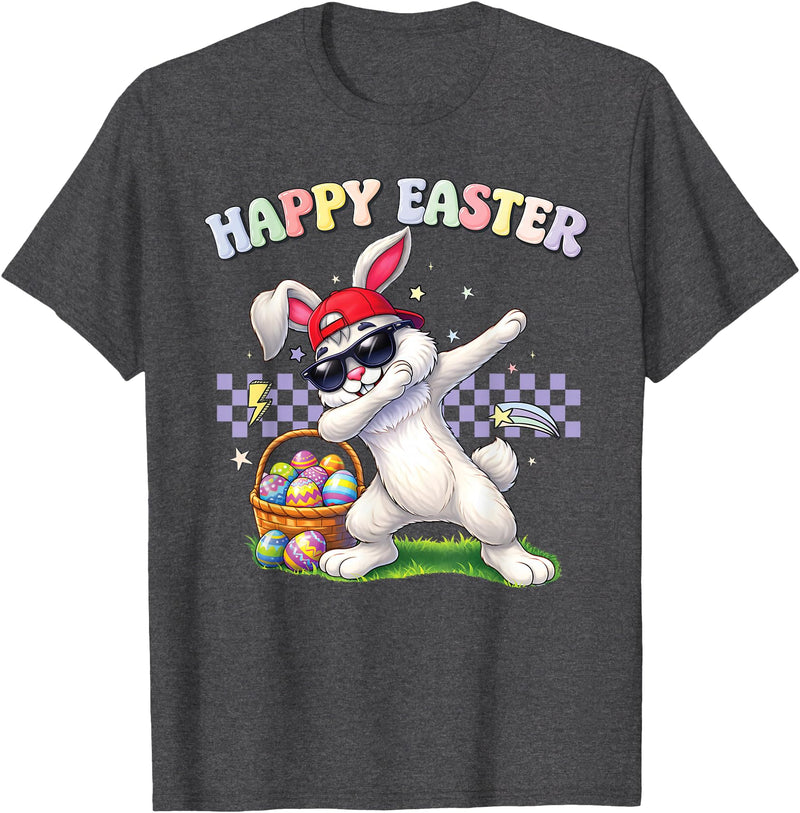 Dabbing Easter Bunny Rabbit Dab Dance Eggs Kids Boys Girls T-Shirt in Dark Heather Grey