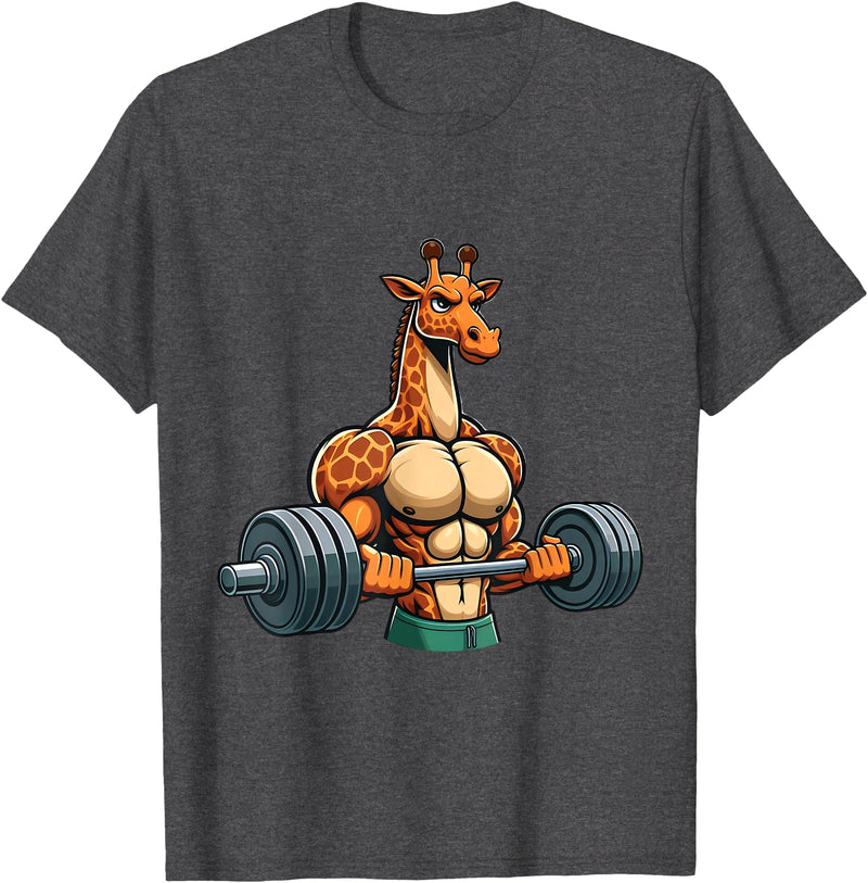 Giraffe Lovers Weightlifting Bodybuilder Gym Funny Giraffe Gym Weightlifting Fitness Workout Deadlift T-Shirt - Dark Heather Grey