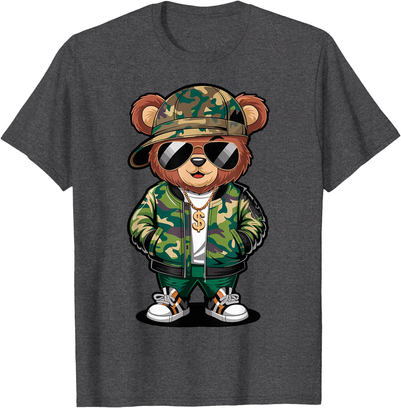 Magical and Funny Teddy Bear Gifts Hip Hop Teddy Bear Camouflage Rap Music T-Shirt - Dark Heather Grey