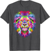 Color Critters Cute Rainbow Lion Head Vibrant Jungle Lion Celebration T-Shirt - Dark Heather Grey