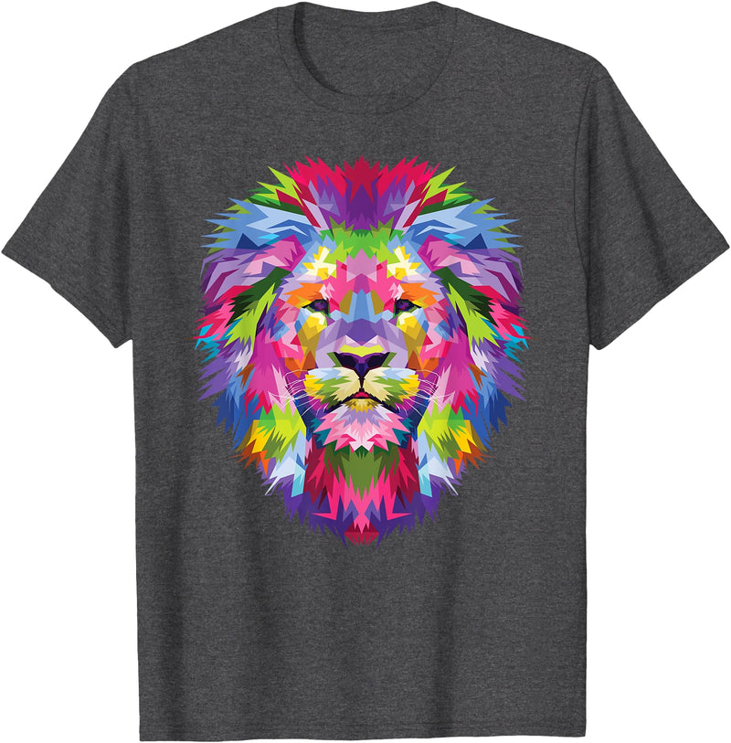 Color Critters Cute Rainbow Lion Head Vibrant Jungle Lion Celebration T-Shirt - Dark Heather Grey