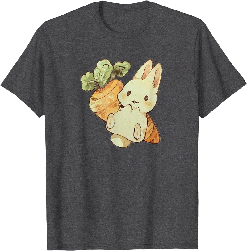 Cute Watercolor Kawaii Kids Girls Women Carrot Bunny Lover Hoodie in Dark Heather Grey