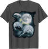 Manatee Howling Moon Manatee Sea Cow Three Manatee Howling At The Moon T-Shirt - Dark Heather Grey