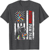 Distressed American Flag Autism Paw Paw Bear Awareness T-Shirt - Dark Heather Grey