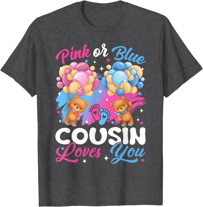 Bears Pink Or Blue Gender Reveal Bears Pink Or Blue Cousin Loves You Gender Reveal T-Shirt - Dark Heather Grey