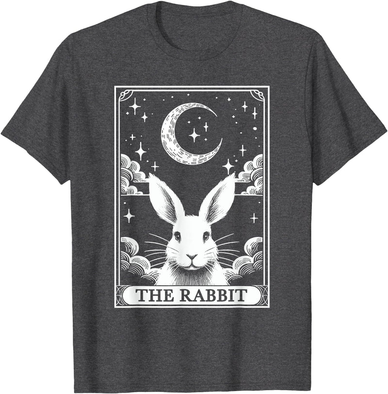 Tarot Card Vintage Crescent Moon Rabbit Animal Lovers T-Shirt in Dark Heather Grey