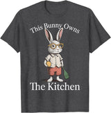 Bunny Pickleball Player Easter This Bunny Owns the Kitchen T-Shirt in Dark Heather Grey