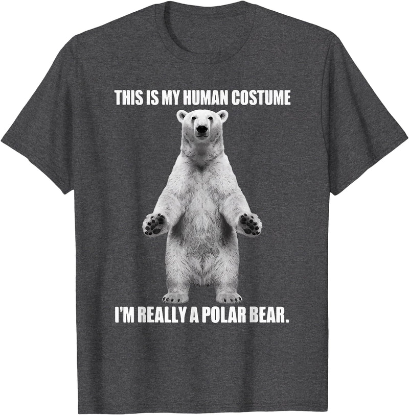 Cool Polar Bear For Men Women This Is My Human Costume I'm Really A Polar Bear Halloween T-Shirt - Dark Heather Grey