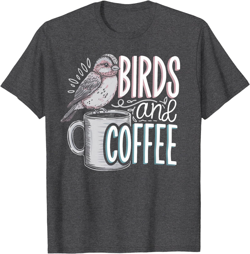 Finch Owner Gifts & Bird Lover Tees Birds And Coffee I Love Birds T-Shirt - Dark Heather Grey