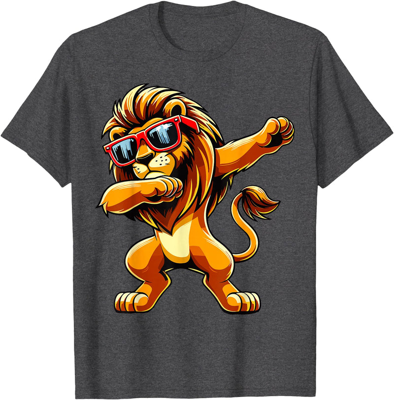 Funny Lion Lover Dabbing Lion Sunglasses T-Shirt - Dark Heather Grey