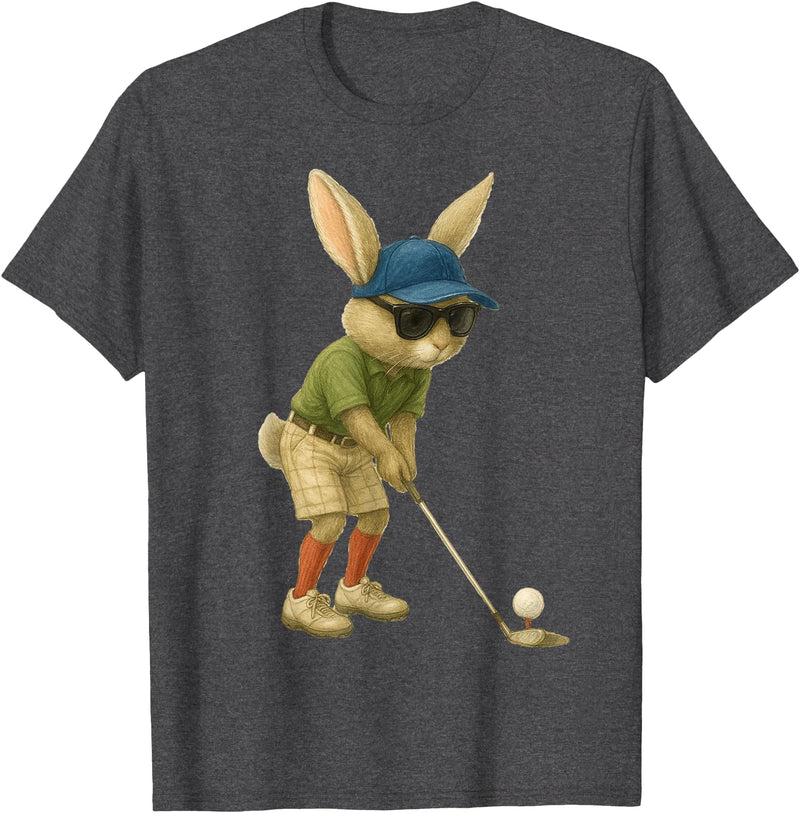 Easter Golf Bunny Rabbit Golfer Golf Player Dad Men Boys T-Shirt in Dark Heather Grey