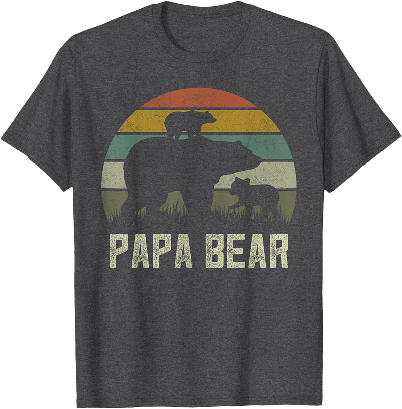 Bear Cubs Family Matching Gifts & Shirts Clothing Funny Papa Bear Shirts, Cub 2 Kids Fathers Day Grandpa T-Shirt - Dark Heather Grey