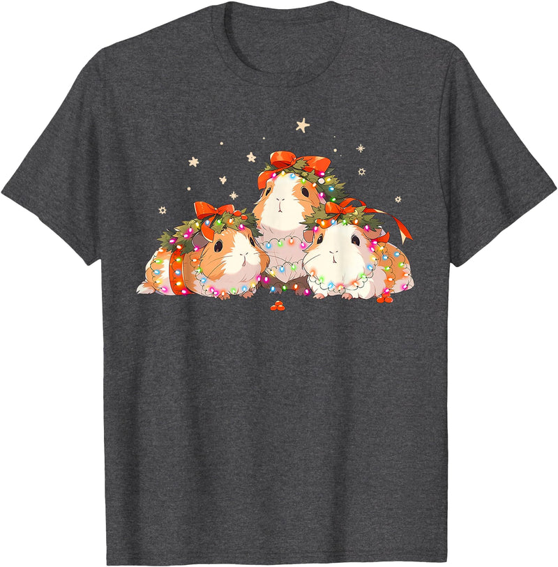 Guinea Pig Christmas Clothing Guinea Pigs Tangled Up In Christmas Lights Guinea Pig Lover T-Shirt - Dark Heather Grey