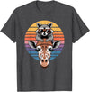 Giraffes Gift For A Giraffe Lover Retro Sunset Giraffe Raccoon Giraffes T-Shirt - Dark Heather Grey