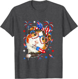 Rodent 4th Of July Costume Guinea Pig Sunglasses US Flag Bow Tie Fireworks 4th July T-Shirt - Dark Heather Grey