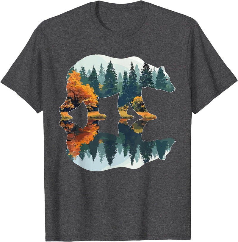 Forest Mountain Wildlife Trees Trees Wildlife Reflection Nature Bear Outdoor Forest T-Shirt - Dark Heather Grey