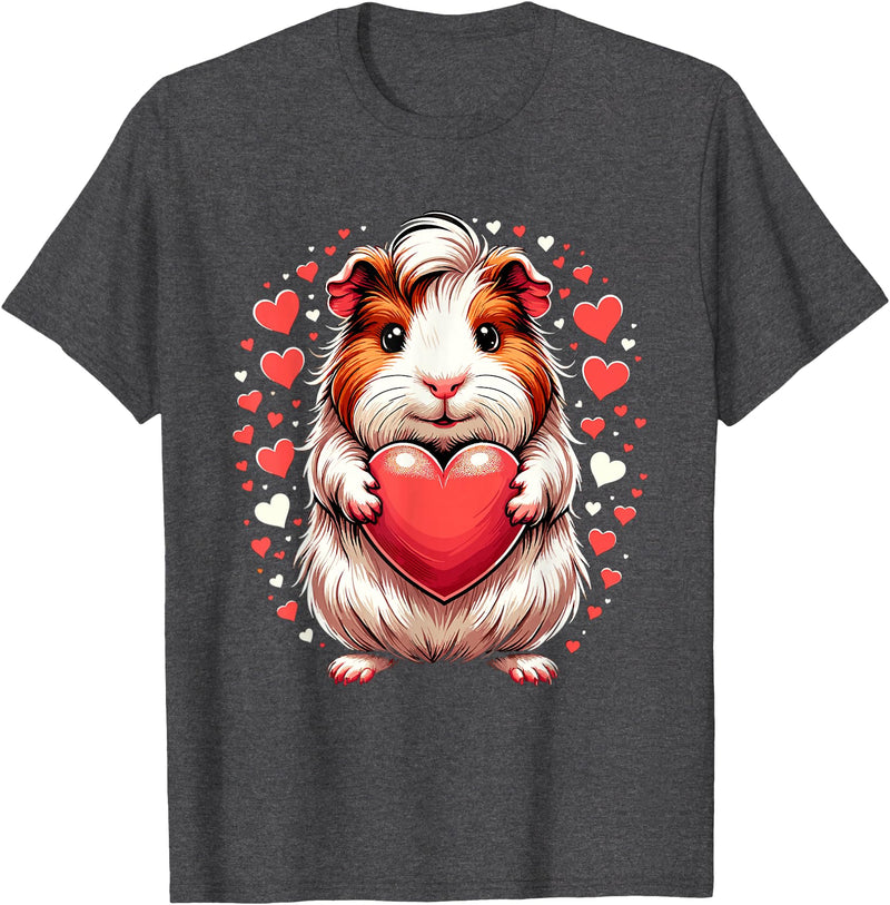 Cute Guinea Pig Apparel for Women Kids Guinea Pig Holding Heart Valentine's Day Cute Valentine T-Shirt - Dark Heather Grey