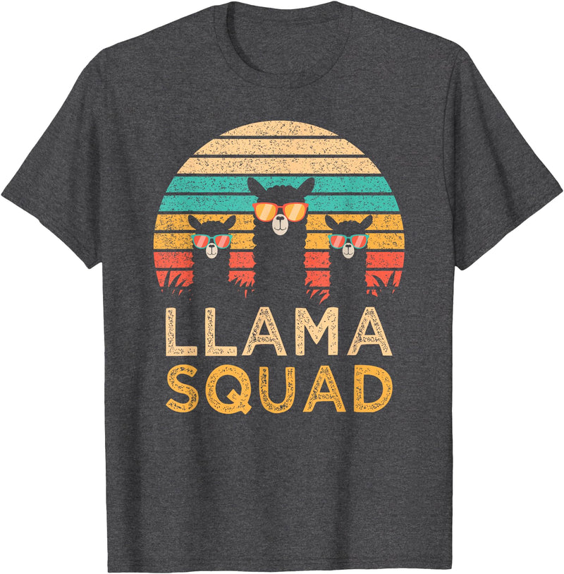 Llama Squad With Glasses Funny Funny Llama Squad Sunglasses Cool Llamas Vintage Gift T-Shirt - Dark Heather Grey