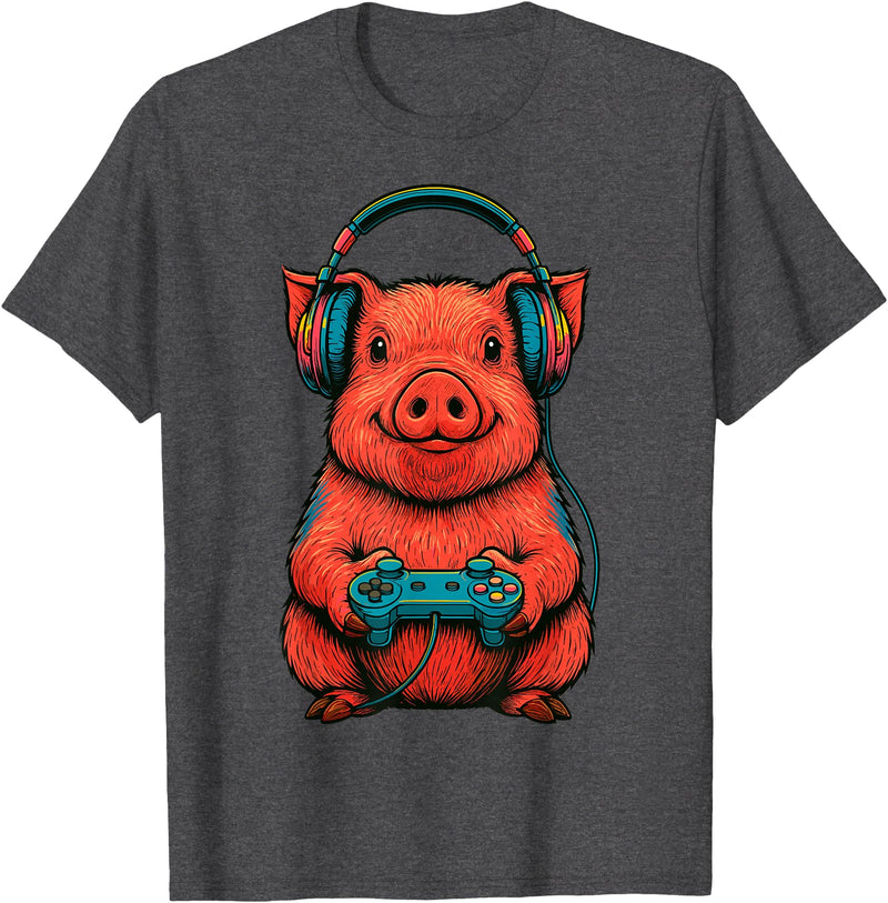 Magical and Funny Pig Farmer Gifts Gamer Pig Gaming T-Shirt - Dark Heather Grey