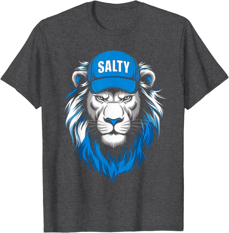 I Liked The Lions Before It Was Cool Tees Blue Lions Salty Wearing Hat Salty Cool Lions Strong Lions T-Shirt - Dark Heather Grey
