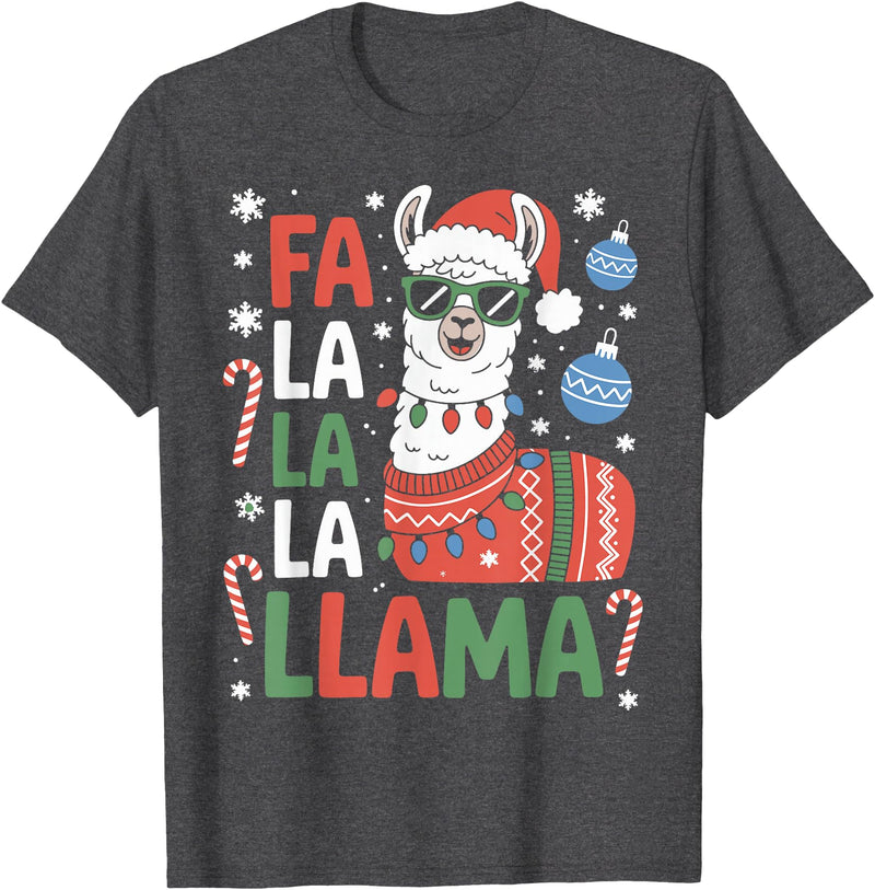 Festive Animal Christmas Funny FA La La La Llama Christmas Holiday Animal Design T-Shirt - Dark Heather Grey