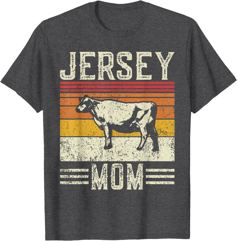 Retro Jersey Gift for Women & Farmer Best Cow Mom Women - Vintage Cattle Jersey T-Shirt - Dark Heather Grey