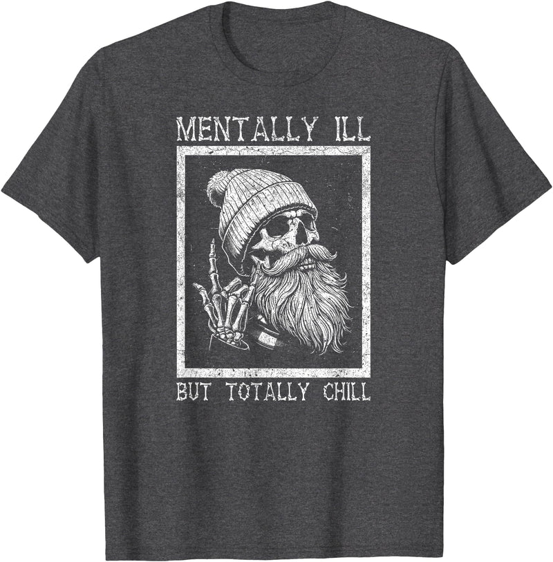 Spooky Vibes & Horror Humor Lovers Design Funny Halloween Creepy Bearded Skull Quote T-Shirt - Dark Heather Grey