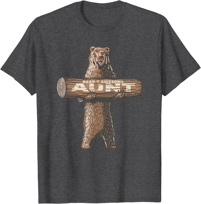 Cartba Aunt Co. Bear-y Awesome Aunt Funny Saying Cute Auntie T-Shirt - Dark Heather Grey