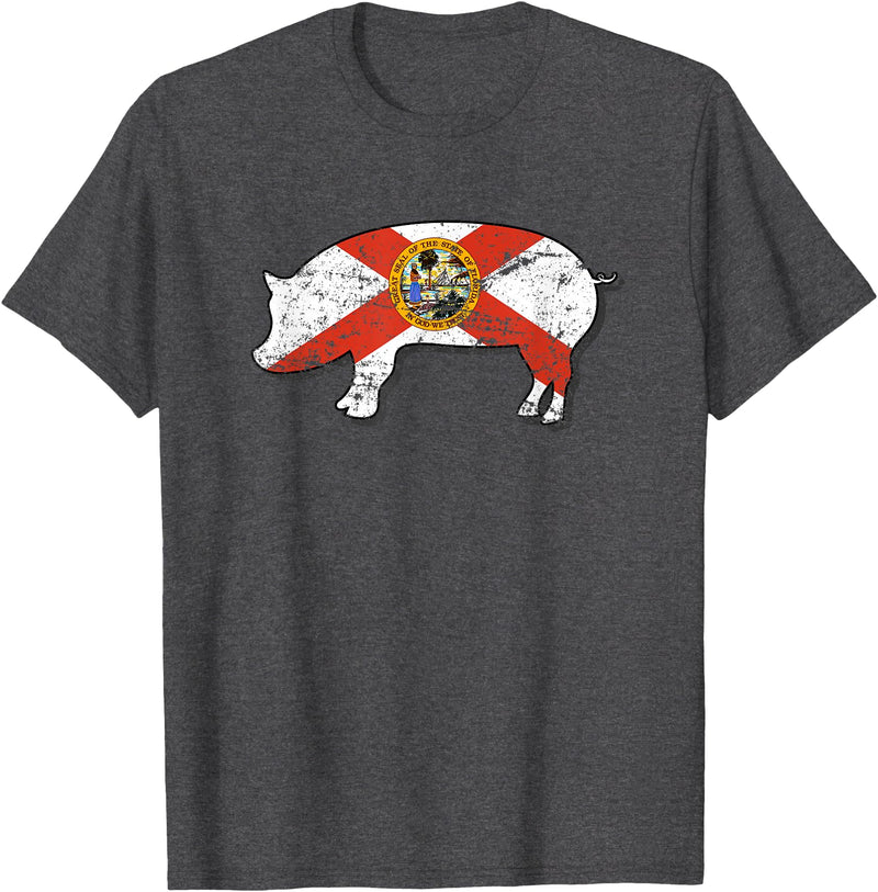 State Pig Tees State of Florida Barbecue Shirt - FL Pig Hog BBQ Competition T-Shirt - Dark Heather Grey