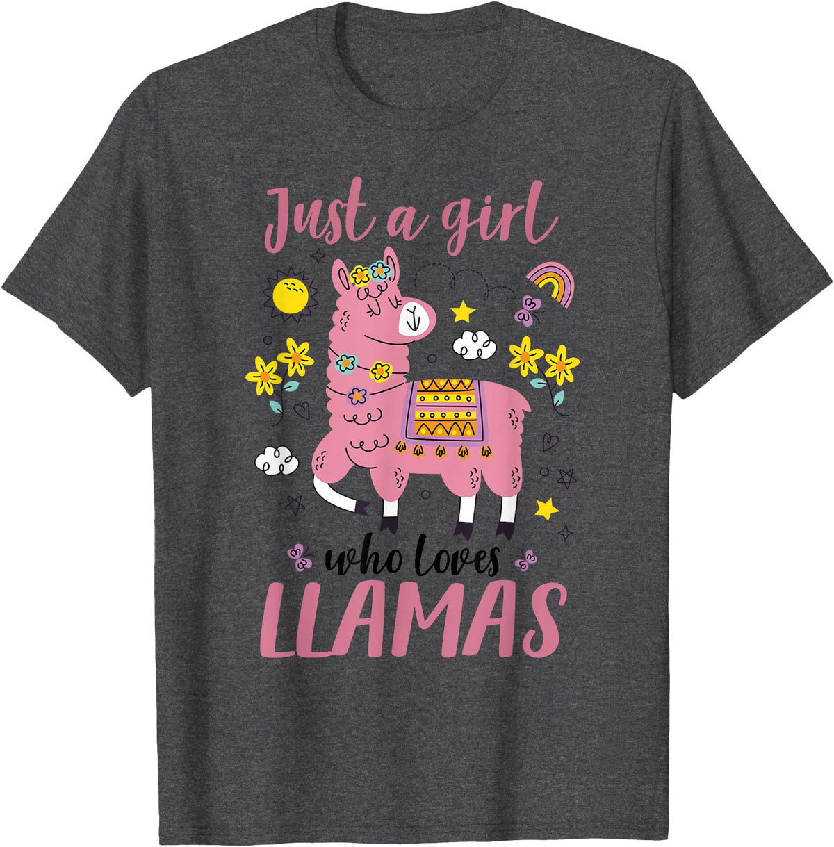 Llama Shirt Kids Girls Toddler Just A Girl Who Loves Llamas T-Shirt - Dark Heather Grey