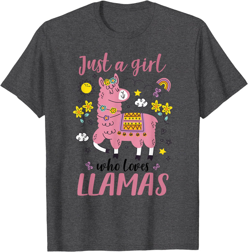 Llama Shirt Kids Girls Toddler Just A Girl Who Loves Llamas T-Shirt - Dark Heather Grey