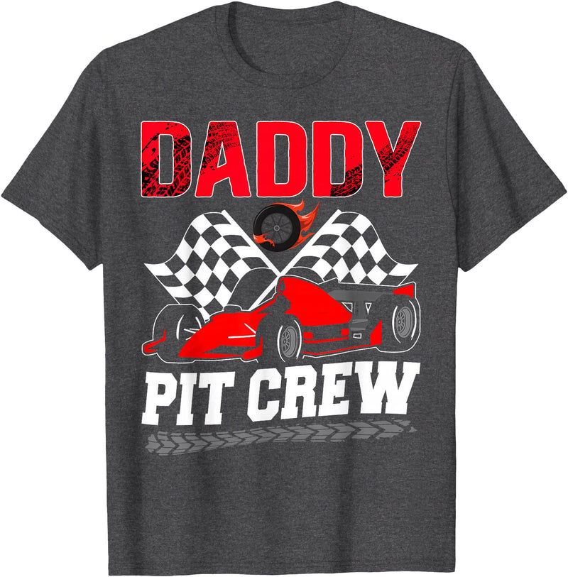 Pit Crew Birthday Boy Funny Party Family Daddy Pit Crew Racing Family Race Car Birthday Boy T-Shirt - Dark Heather Grey
