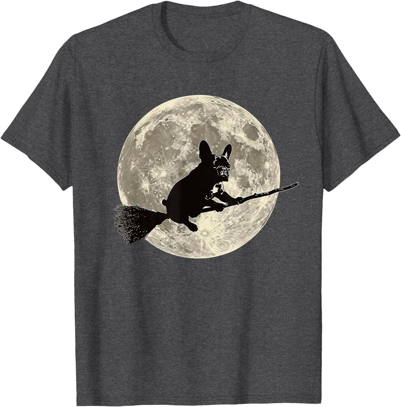 Frenchie Lovers Halloween Design Bulldog Witch Hat French Bulldog Halloween Frenchie Dog on Broom as a Witch T-Shirt for Men