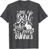 Funny Just a Girl Who Loves Bunnies Cute Rabbit Lover T-Shirt in Dark Heather Grey