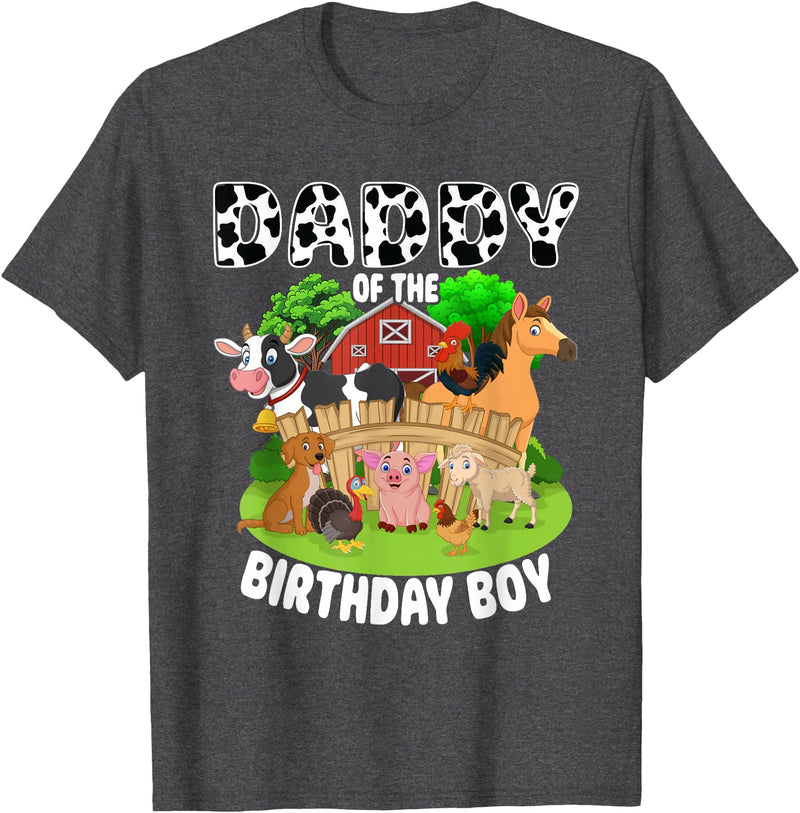 Matching Farm Theme Birthday Shirts By PDQA Daddy of The Bday Boy Farm Animals Matching Farm Theme T-Shirt - Dark Heather