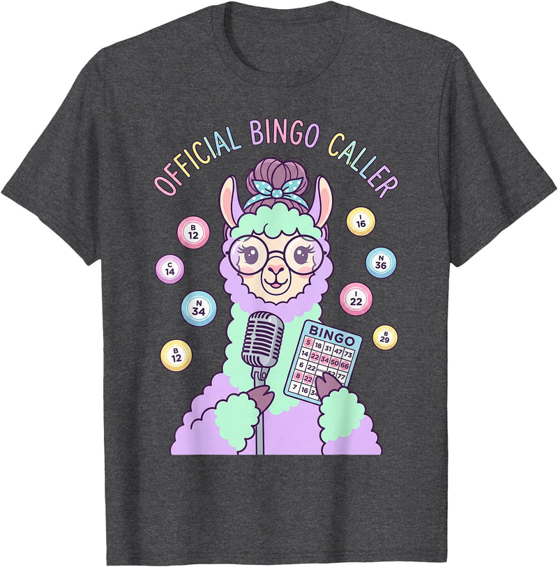 Cute Bingo Caller Activity Staff Gear Official Bingo Caller Llama Funny Activity Director Alpaca T-Shirt - Dark Heather Grey