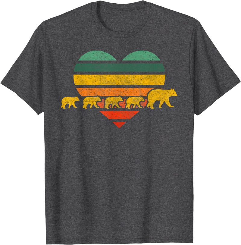 Just for Mom Mama Bear Four Cubs Shirt Retr Heart Mothers Day Gift T-Shirt - Dark Heather Grey