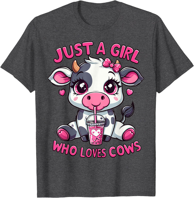 Cute Cow Lover Cow Just A Girl Who Loves Cows T-Shirt - Dark Heather Grey