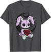 Creepy Cute Bunny Goth Heart Spiderweb Alt Pastel Rabbit T-Shirt in Dark Heather Grey