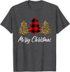 Merry Christmas Plaid Apparels Co. Merry Christmas, Leopard buffalo plaid Christmas tree Xmas T-Shirt - Dark Heather Grey