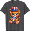 Kawaii Red White and Blue Fourth July Little Kids Cute Teddy Bear Patriotic 4th July Gift Bubble Boba Tea USA T-Shirt - Dark Heather Grey