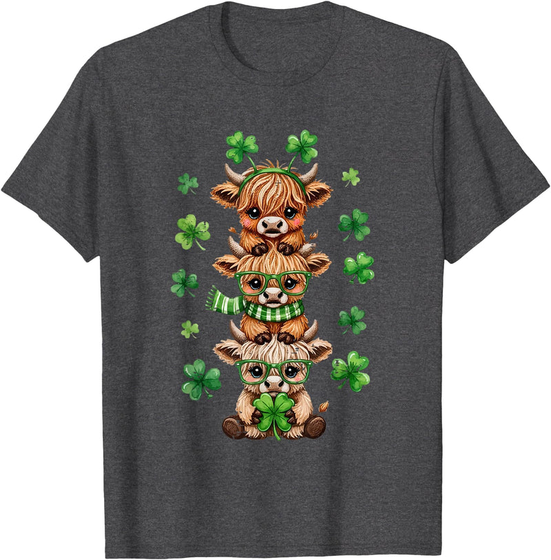 St Patricks Day Highland Cow Lucky Irish Shamrock Funny St Patrick's Day Highland Cow Lucky Shamrock Irish T-Shirt - Dark