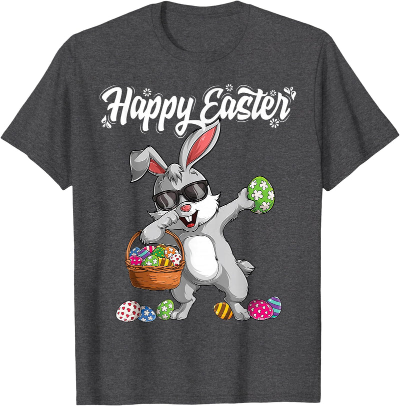Dabbing Rabbit Easter Day Eggs Dab Boys Girls Kid Gift Bunny T-Shirt in Dark Heather Grey
