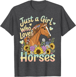 Funny Horse Lover Just A Girl Who Loves Horses T-Shirt - Dark Heather Grey